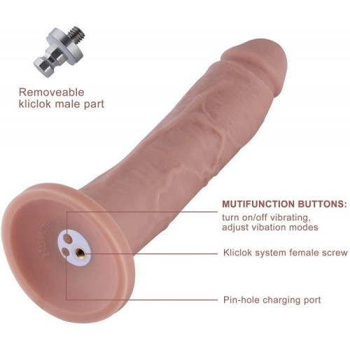 Фалоімітатор з вібрацією для секс-машин Hismith 10.2 Silicone Dildo with Vibe, KlicLok, пульт ДК