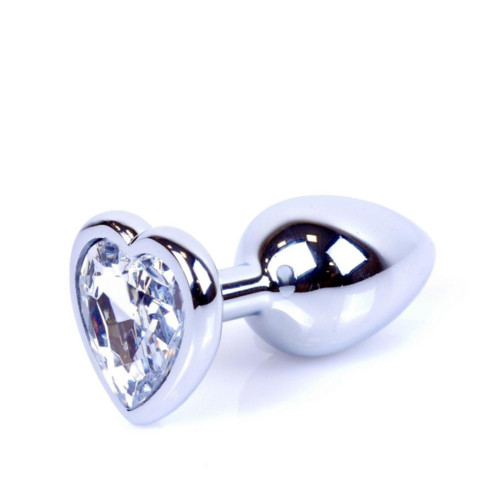 Анальна пробка B - Series HeavyFun Heart Jewellery Silver Plug, діаметр 2,7 см, довжина 7 см, Clear