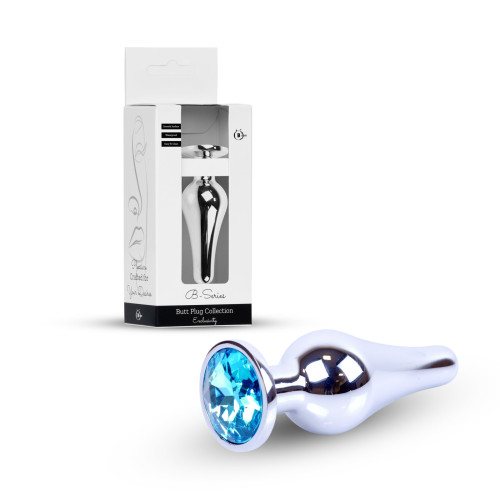 Анальна пробка B - Series HeavyFun Long Jewellery Silver Plug, діаметр 3 см, довжина 9,5 см, Blue