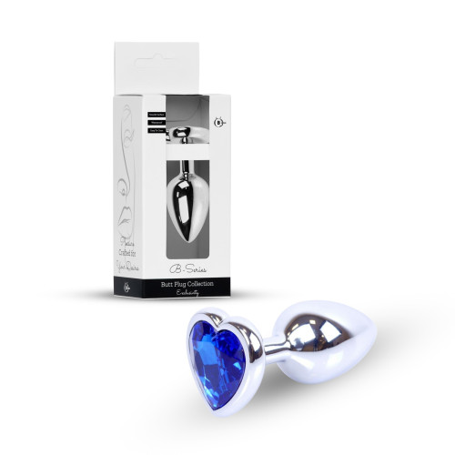 Анальна пробка B - Series HeavyFun Heart Jewellery Silver Plug, діаметр 2,7 см, довжина 7 см, Dark Blue