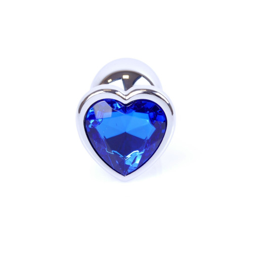 Анальна пробка B - Series HeavyFun Heart Jewellery Silver Plug, діаметр 2,7 см, довжина 7 см, Dark Blue