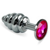 Анальная пробка LoveToy Heavy Metal Anal Plug Silver Rosebud Spiral Fuchsia