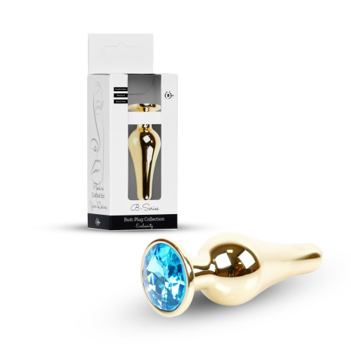 Анальна пробка B - Series HeavyFun Long Jewellery Gold Plug, діаметр 3 см, довжина 9,5 см, Blue