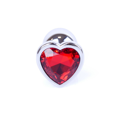 Анальна пробка B - Series HeavyFun Heart Jewellery Silver Plug, діаметр 2,7 см, довжина 7 см, Red