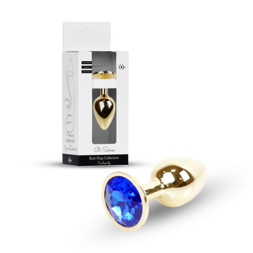Анальная пробка B - Series HeavyFun Classic Jewellery Gold Plug, диаметр 2,7 см, длина 7 см, Dark Blue