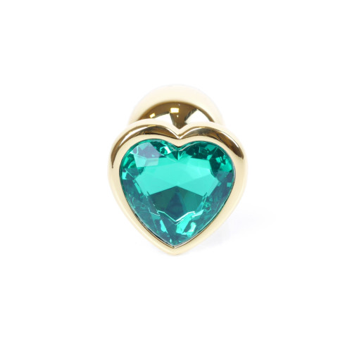 Анальна пробка B - Series HeavyFun Heart Jewellery Gold Plug, діаметр 2,7 см, довжина 7 см, Green