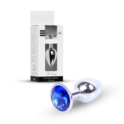 Анальна пробка B - Series HeavyFun Classic Jewellery Silver Plug, діаметр 2,7 см, довжина 7 см, Dark Blue