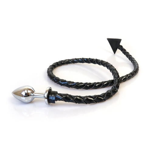 Металлическая анальная пробка L с дьявольским хвостом Art of Sex - Succubus, экокожа, черный