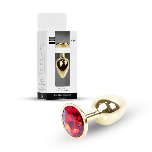 Анальная пробка B – Series HeavyFun Classic Jewellery Gold Plug, диаметр 2,7 см, длина 7 см, Red