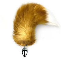Металлическая анальная пробка с хвостом из натурального меха Art of Sex size M Red fox
