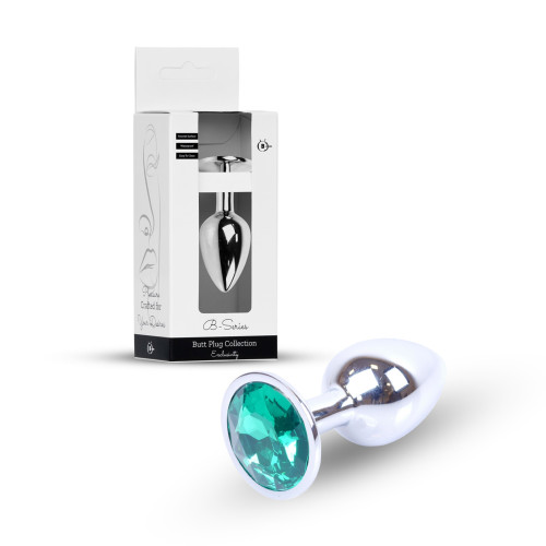 Анальна пробка B - Series HeavyFun Classic Jewellery Silver Plug, діаметр 2,7 см, довжина 7 см, Green