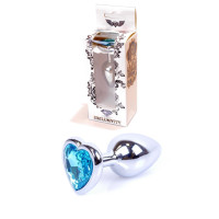 Анальная пробка B - Series HeavyFun Heart Jewellery Silver Plug, диаметр 2,7 см, длина 7 см, Blue
