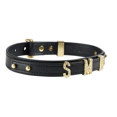 Чокер с золотыми буквами SMD со стразами Lockink Sevanda, кожаный, черный