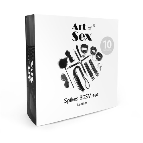 BDSM-набор Art of Sex – Spikes BDSM Set Leather, 10 предметов, черный, натуральная кожа