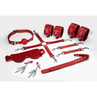 Набор Feral Feelings BDSM Kit 7 Red, наручники, поножи, коннектор, маска, паддл, кляп, зажимы Набор Feral Feelings BDSM Kit 7 Red, наручники, поножи, коннектор, маска, паддл, кляп, зажимы