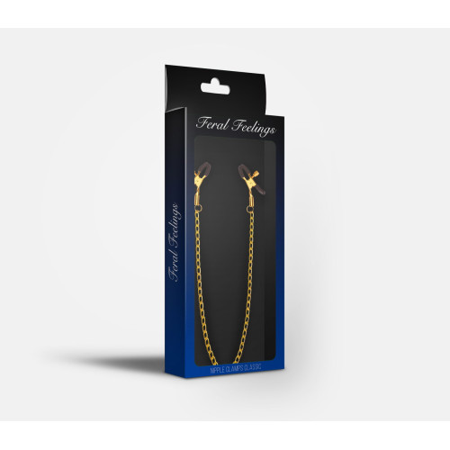 Затискачі для сосків з ланцюжком Feral Feelings - Nipple clamps Classic, золото/чорний