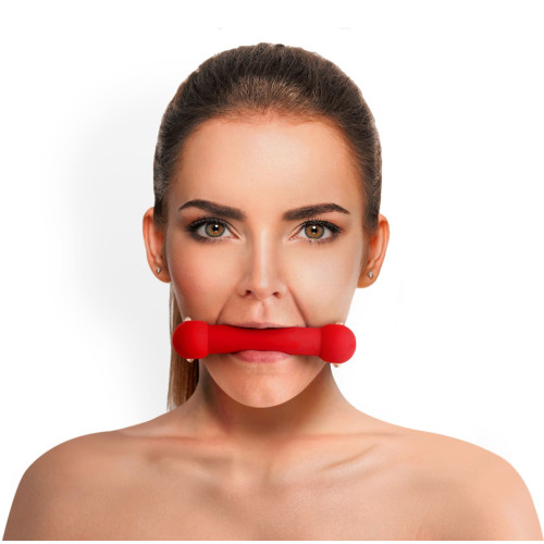 Кляп-палиця на ременях Art of Sex – Gag Stick Silicon, червоний, натуральна шкіра