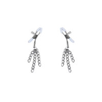 Затискачі для сосків з пензликами Feral Feelings - Nipple clamps Tassels, срібло/білий