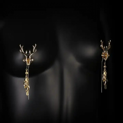 Зажимы для сосков в виде оленей Lockink Sevanda Stag Clamps, с подвесками, металлические, золотые