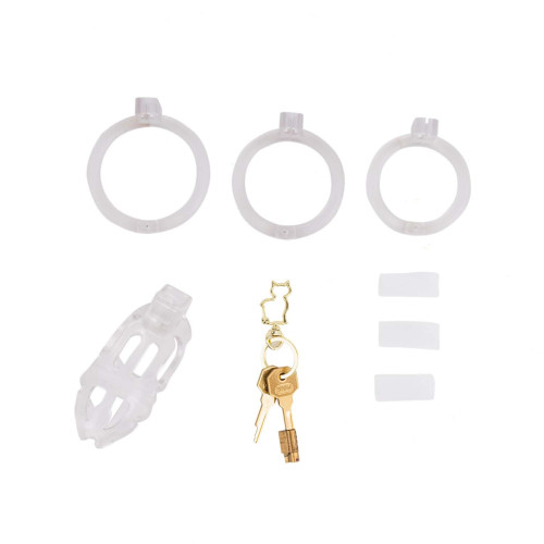 Клетка для пениса LOCKINK SEVANDA Plastic Penis Chastity Cage, прозрачная, 3 кольца разных размеров