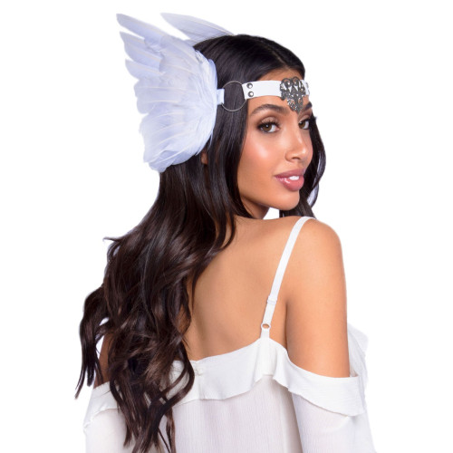 Повязка на голову с крыльями Leg Avenue Feather headband White, перья и натуральная кожа