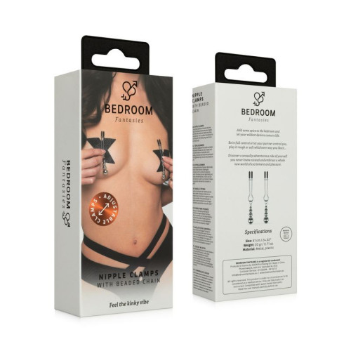 Зажимы для сосков Bedroom Fantasies: Nipple Clamps with Beaded Chain - Silver