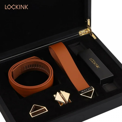 Ошейник с поводком Lockink, кожа, Коричневый