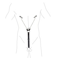 Зажимы для сосков с фиксацией на мошонке Art of Sex Nipple Clamps for Men, Эко кожа