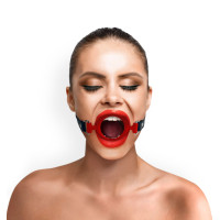 Кляп-розширювач силіконове кільце Art of Sex – Gag ring, червоний, натуральна шкіра