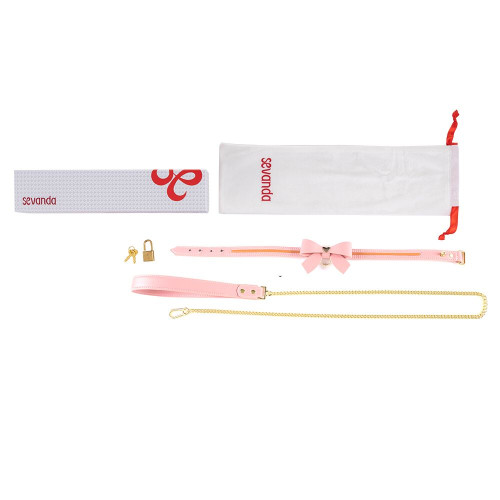 Поводок LOCKINK SEVANDA Love Heart Butterfly Leather Collar Set - Pink