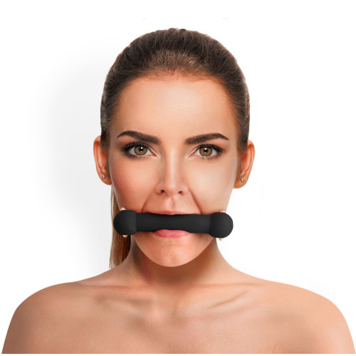 Кляп-палка на ремнях Art of Sex – Gag Stick Silicon, черный, натуральная кожа