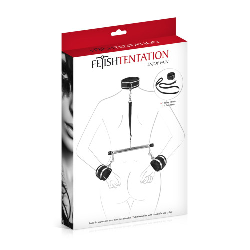 Фіксатор для рук та шиї з повідцем Fetish Tentation Submission bar with handcuffs and collar