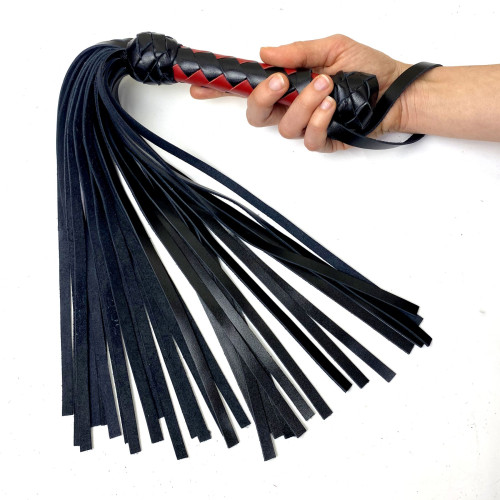 Флоггер маленький / мартинет Art of Sex 30 хвостов по 35 см, Черно/Красный