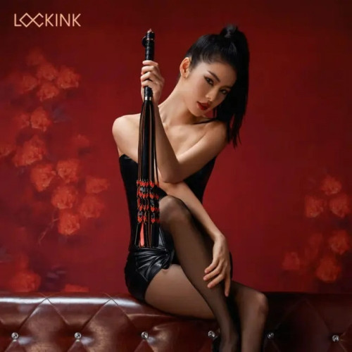 Флогер з вузликами на хвостах і текстурованою ручкою Lockink, шкіряний, чорно-червоний, 58 см