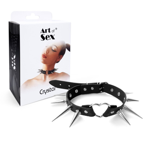Чокер Сердце с большими шипами, из натуральной кожи Art of Sex - Crystal, цвет Черный