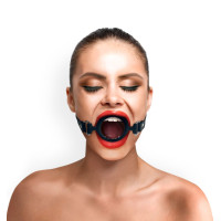 Кляп-расширитель силиконовое кольцо Art of Sex – Gag Ring, черный, натуральная кожа