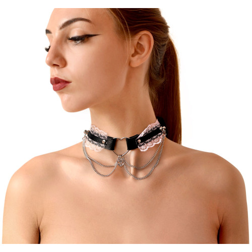 Сексуальный чокер Art of Sex - Karen из натуральной кожи, Черно-розовый