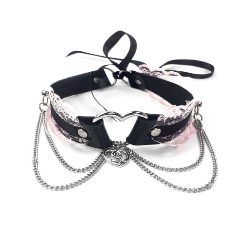 Сексуальный чокер Art of Sex - Karen из натуральной кожи, Черно-розовый