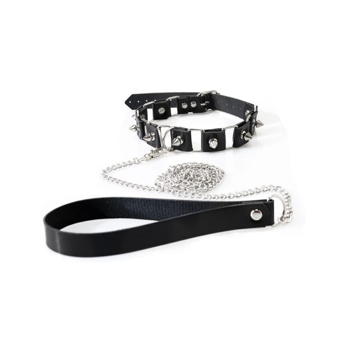 Бондажный набор: ошейник с поводком, наручники и поножи Art of Sex - Cassandra, цвет черный