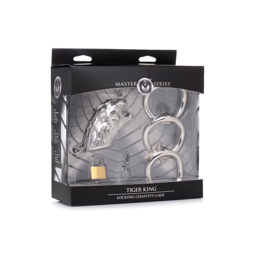 Клетка для пениса Master Series: Tiger King Cock Cage With Lock, три кольца, замок, три ключа