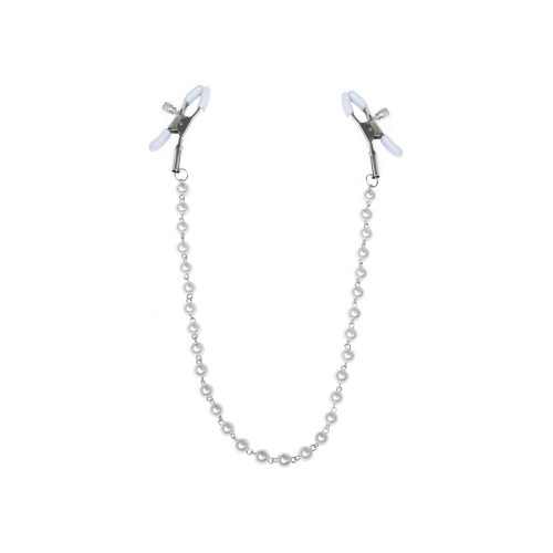 Затискачі для сосків з перлинами Feral Feelings - Nipple clamps Pearls, срібло/білий