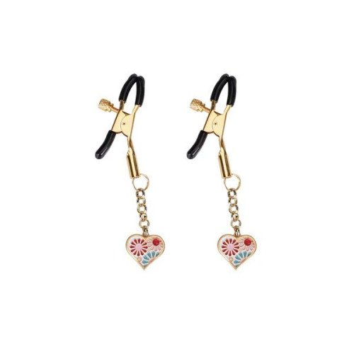 Затискачі для сосків Liebe Seele Nipple Clamps Gold Heart-shaped Flowers on White