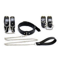 Набор BDSM Art of Sex - Emoji, наручники, поножи, ошейник с поводком, экокожа, черный Набор BDSM Art of Sex - Emoji, наручники, поножи, ошейник с поводком, экокожа, черный