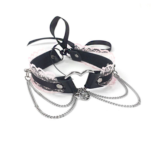 Сексуальный чокер Art of Sex - Karen из натуральной кожи, Черно-розовый
