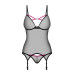 Корсет Obsessive Novenes corset & thong, XS/S, прозорий, відкрита спина, стрінги в комплекті