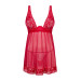 Прозора сорочка бебі-дол Obsessive Lacelove babydoll & thong червона XL/2XL
