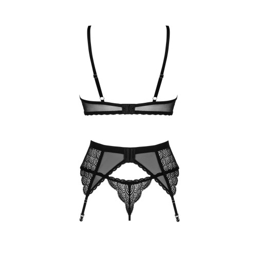 Комплект Obsessive Chemeris 3-pcs set XS/S, стрінги, пояс для панчіх, бюстгальтер