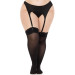 Чулки Leg Avenue Lace top opaque thigh highs, 1X/2X, черные, полупрозрачные, кружевная резинка