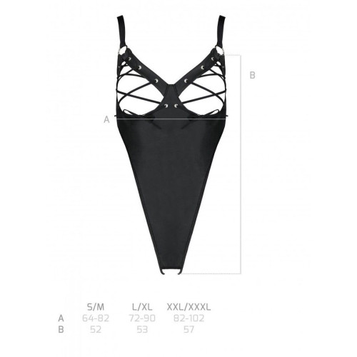 Боді з екошкіри Passion CELINE BODY black XXL/XXXL: з доступом, відкритий