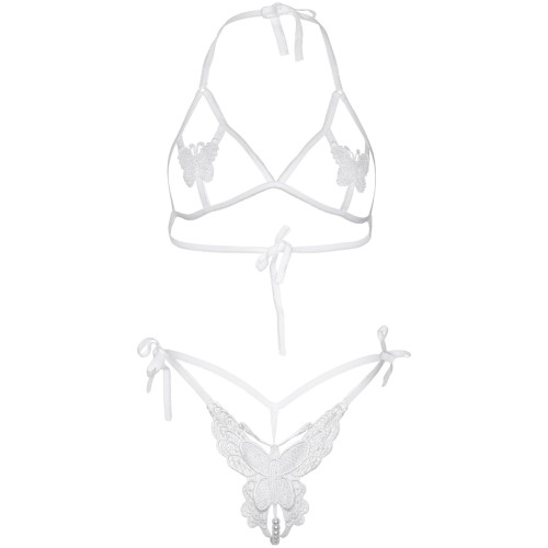 Еротичний комплект з відкритою чашкою Leg Avenue Open cup bra and pearl panty One Size White